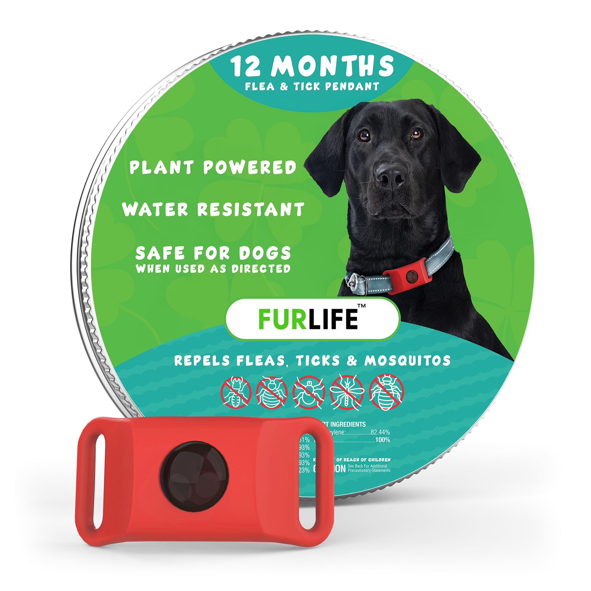 FurLife Red Dog Tag, Flea and Tick Prevention for Dogs - Waterproof Pendant for Collar, Safe for All Breeds