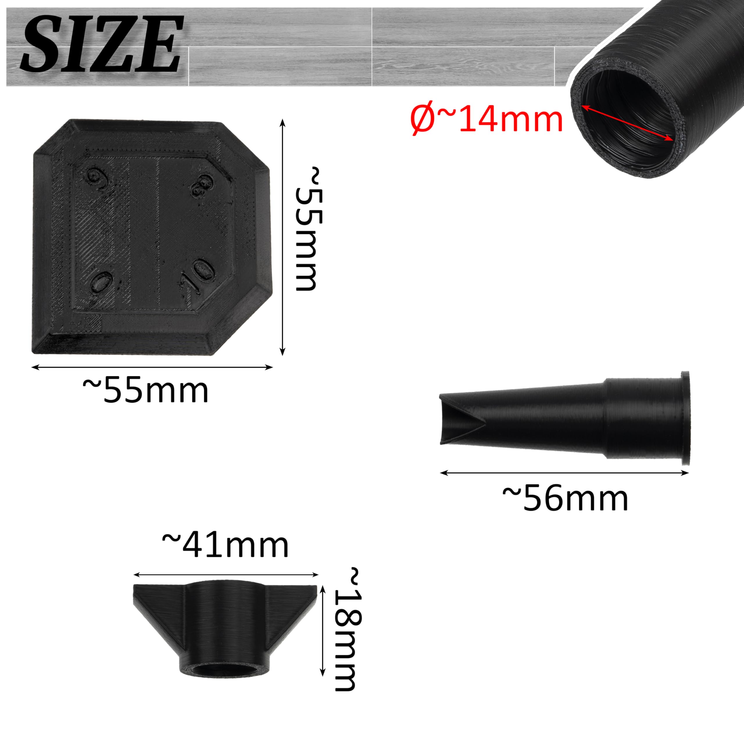 AERZETIX - Kit di 4 beccucci (2 dritti, 1 a 140°, 1 a 90°) per cartuccia di silicone + 1 spatola per lisciare le giunzioni + 1 tappo | in plastica nera