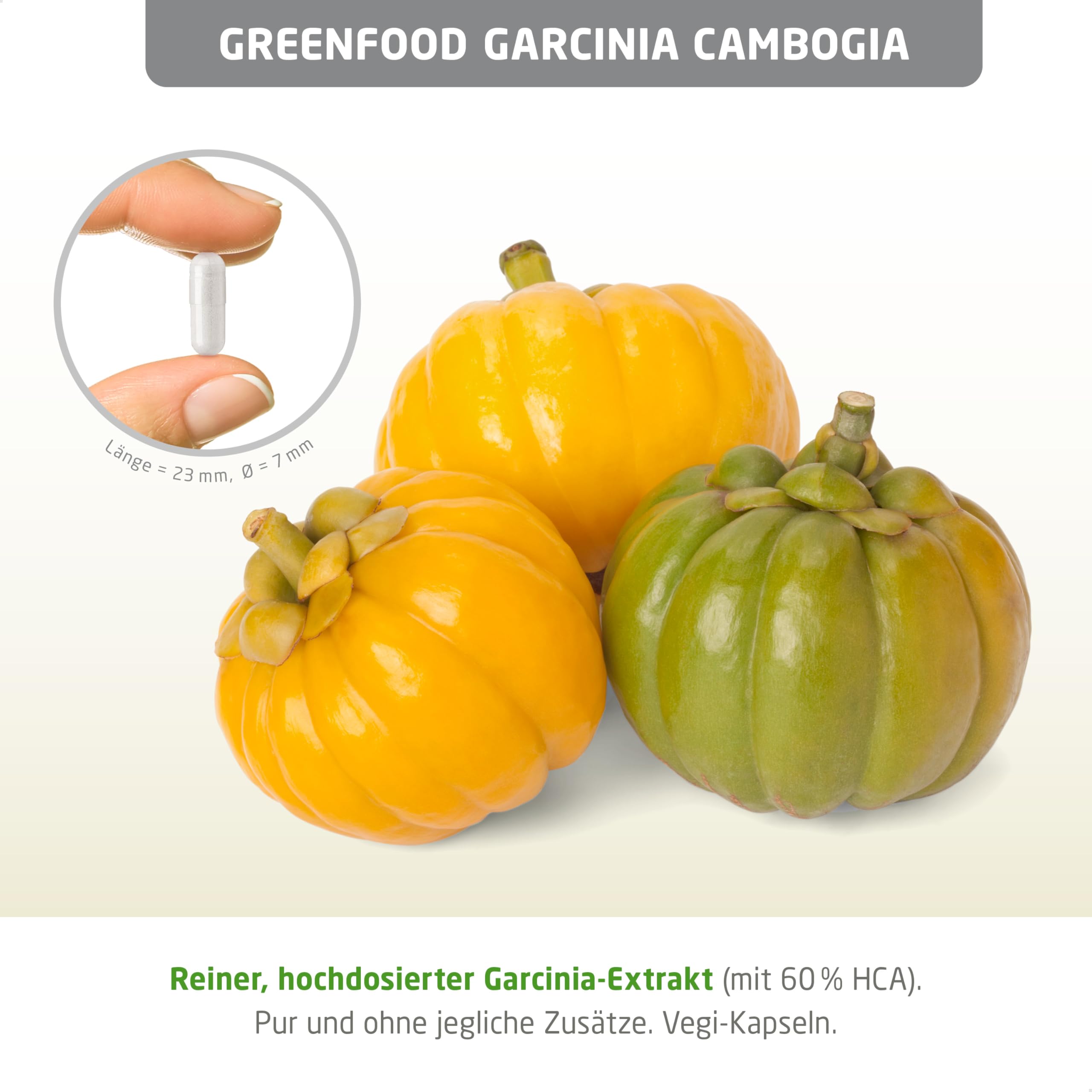 Garcinia Cambogia, hochdosiert, 500mg - 120 Kapseln, vegan. Hochwertiger Extrakt - mit mind. 60% HCA. OHNE künstliche Zusätze - laborgeprüft. Von Greenfood.