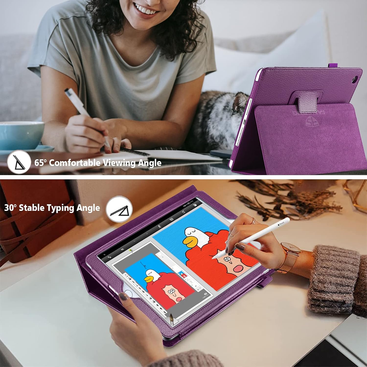 Fan Song iPad 9th/8th/7th Generation Case 10.2 Inch Cover with Pencil Holder Leather Flip Stand Sleep Wake Slim Fit Smart case for iPad 7th/8th/9th Generation (2021/2020/2019)