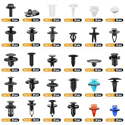 Vista 53 de GOOACC 190 clips de retención de automóvil y removedor de sujetadores, 18 tamaños y aplicaciones más populares, juego de remaches de pasador de 190