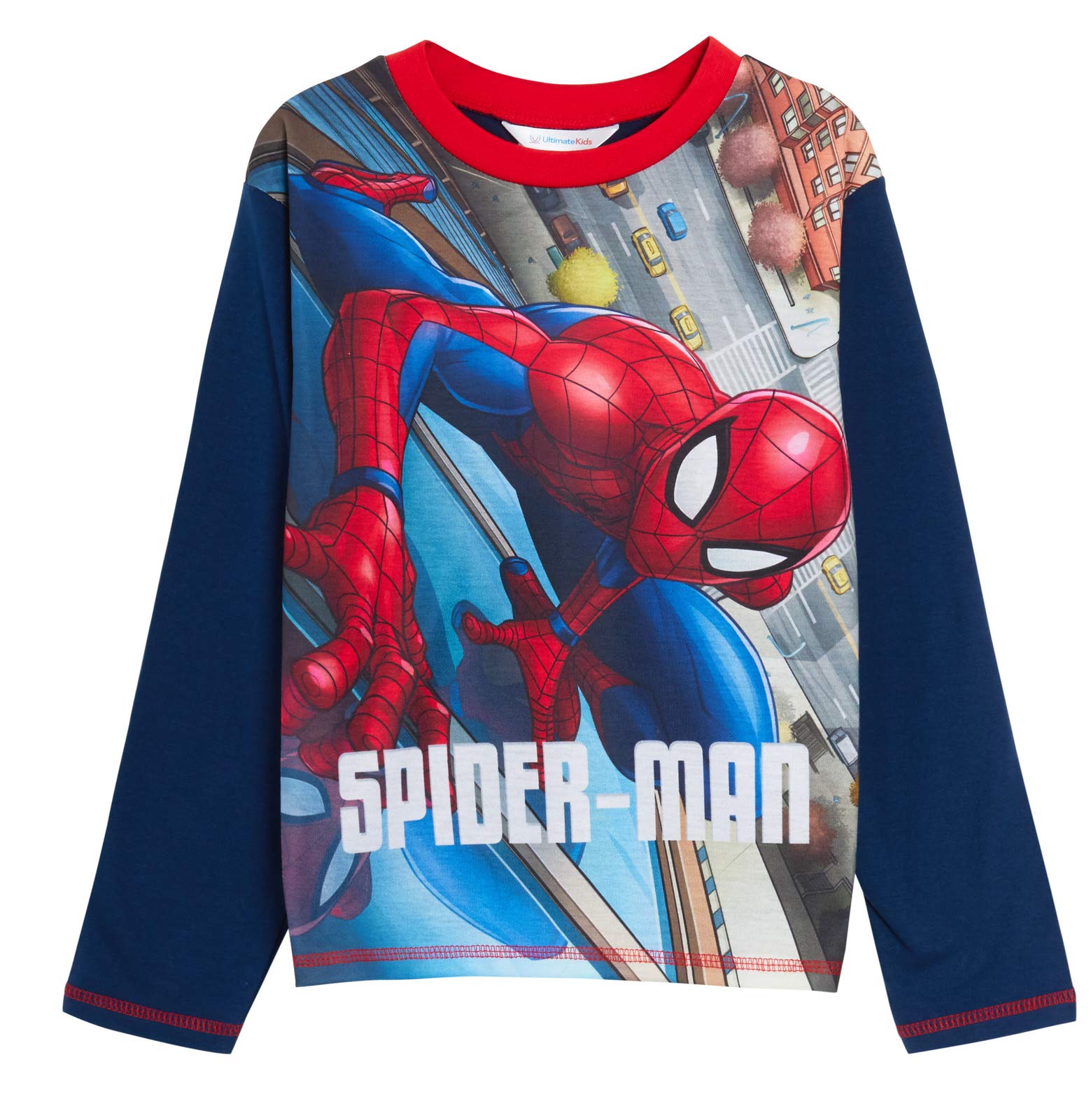 MARVEL Chłopięcy Spiderman piżama dzieci Avengers zestaw piżam na całej długości T-shirt + mankiety spodnie wypoczynkowe
