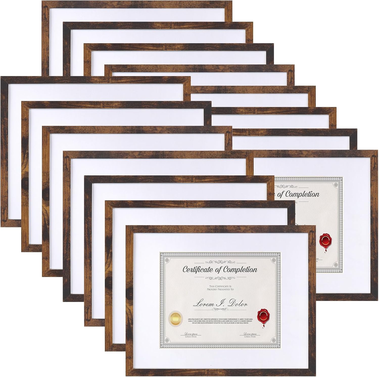 EYMPEU 8.5 x 11 Picture Frames with Mat Rustic Wood Set of 15, Brown Frame 11x14 Matted to 8.5x11 Certificate Diploma Award Document Degree Frame Bulk for Wall, Table Top 8.5x11-15 Pack Brown