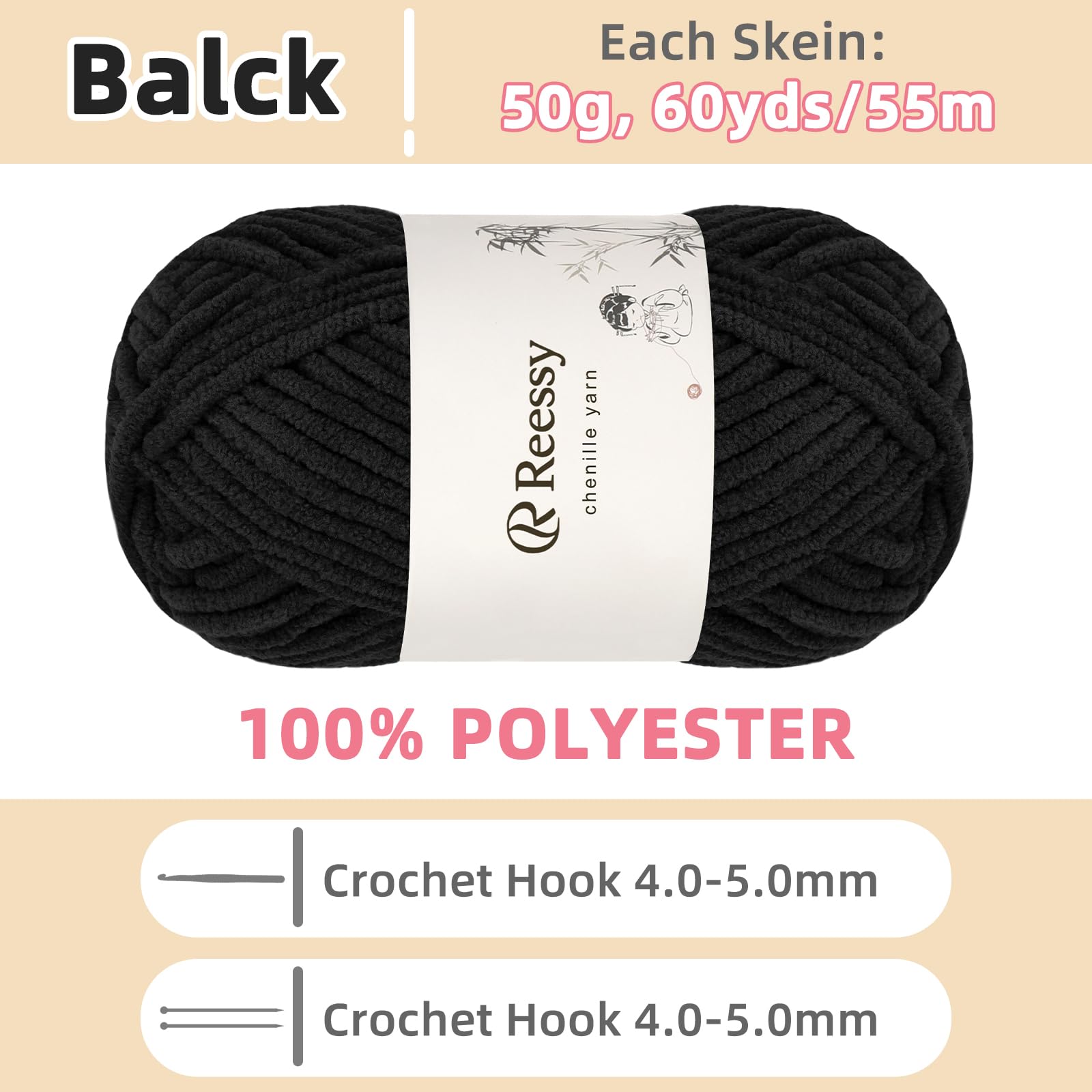 Reessy Chenille Yarn, Soft Chunky Yarn for Crochet 4 ×50g Thick Wool Fluffy Wool Perfect for Crochet Baby Blankets Jumpers - Image 2