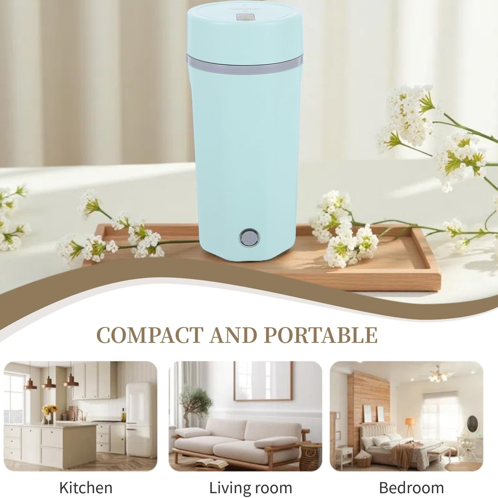 Sosoport Mini Hervidor Eléctrico Portátil de Acero Inoxidable para Viaje Capacidad de 500ml, Apagado Automático y Funcionamiento Silencioso Adecuado para Espacios Pequeños