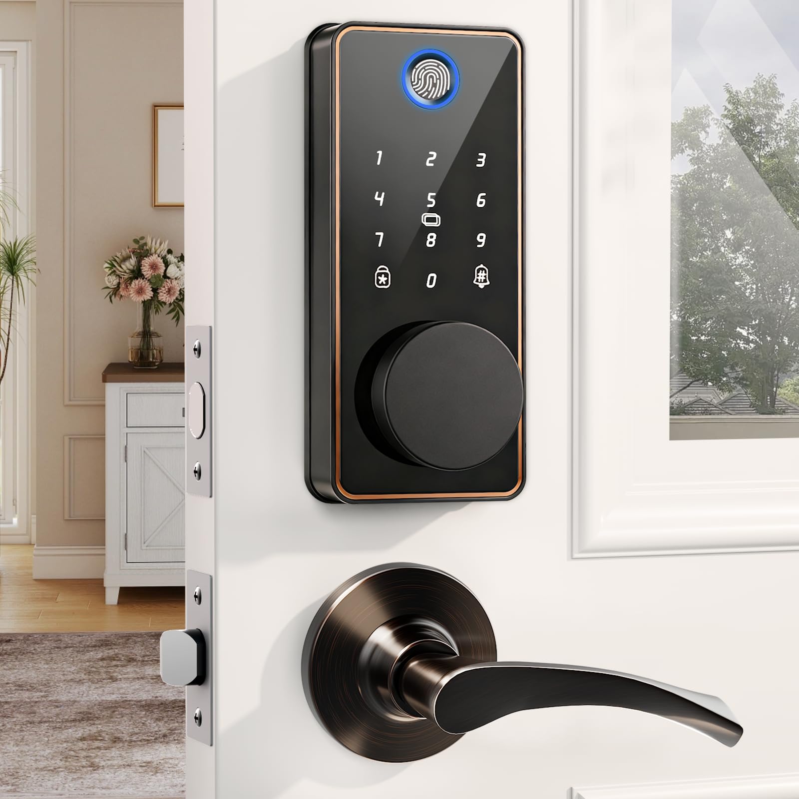 Photo 1 of Keyless Entry Door Lock with 2 Lever Handles, Electronic Keypad Deadbolt, Auto & One Touch Lock,Smart Locks for Front Door, Easy Installation, App Control, Oil Rubbed Bronze
