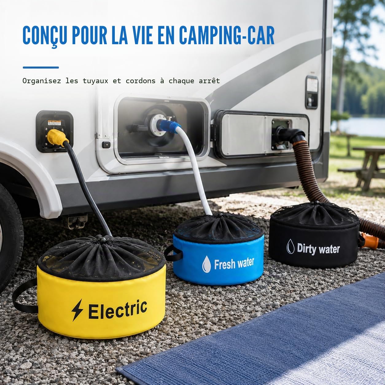 Lot de 3 sacs de rangement étanches pour tuyaux d'égout, eaux et cordons électriques