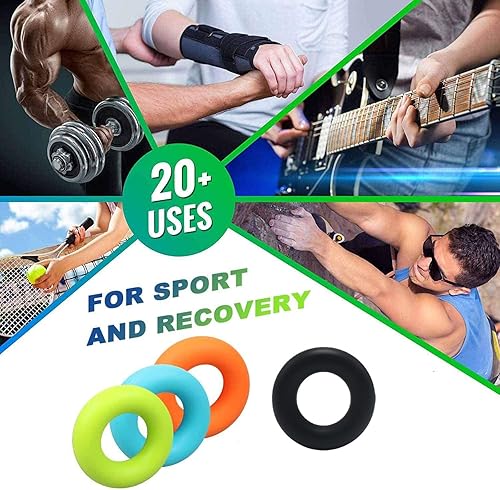 Miniatura 4 de Paquete de 4 anillos fortalecedores de agarre de mano, ejercitador de dedos, entrenador de fuerza de silicona, para entrenamiento de fortalecimiento