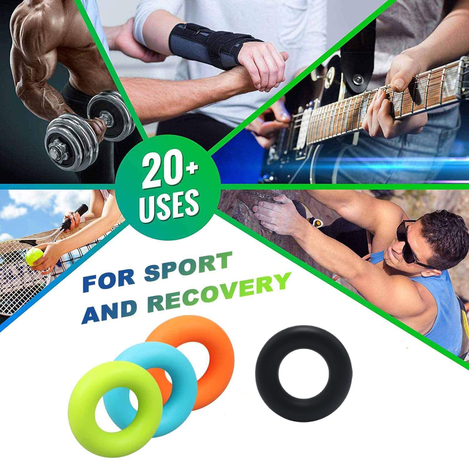 Paquete de 4 anillos fortalecedores de agarre de mano, ejercitador de dedos, entrenador de fuerza, agarre de silicona para entrenamiento de fortalecimiento muscular, agarre de antebrazo, entrenamiento