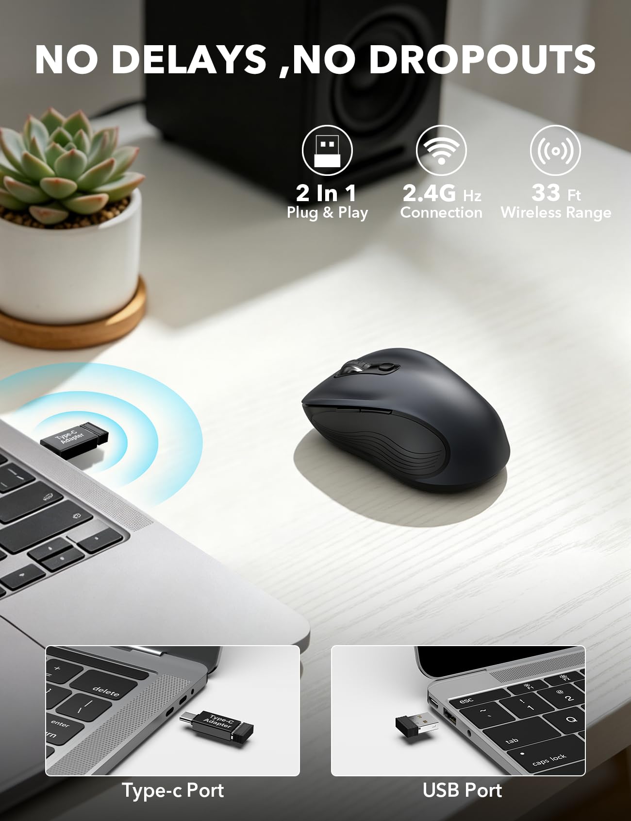 Trueque Kabellose Maus für Laptop, 2,4 GHz, ergonomische Computermaus mit Vor- und Zurück-Tasten, 3 einstellbare DPI-Stufen, 6 Tasten, optische USB-Maus für Windows-PC, M01 (Space Gray)