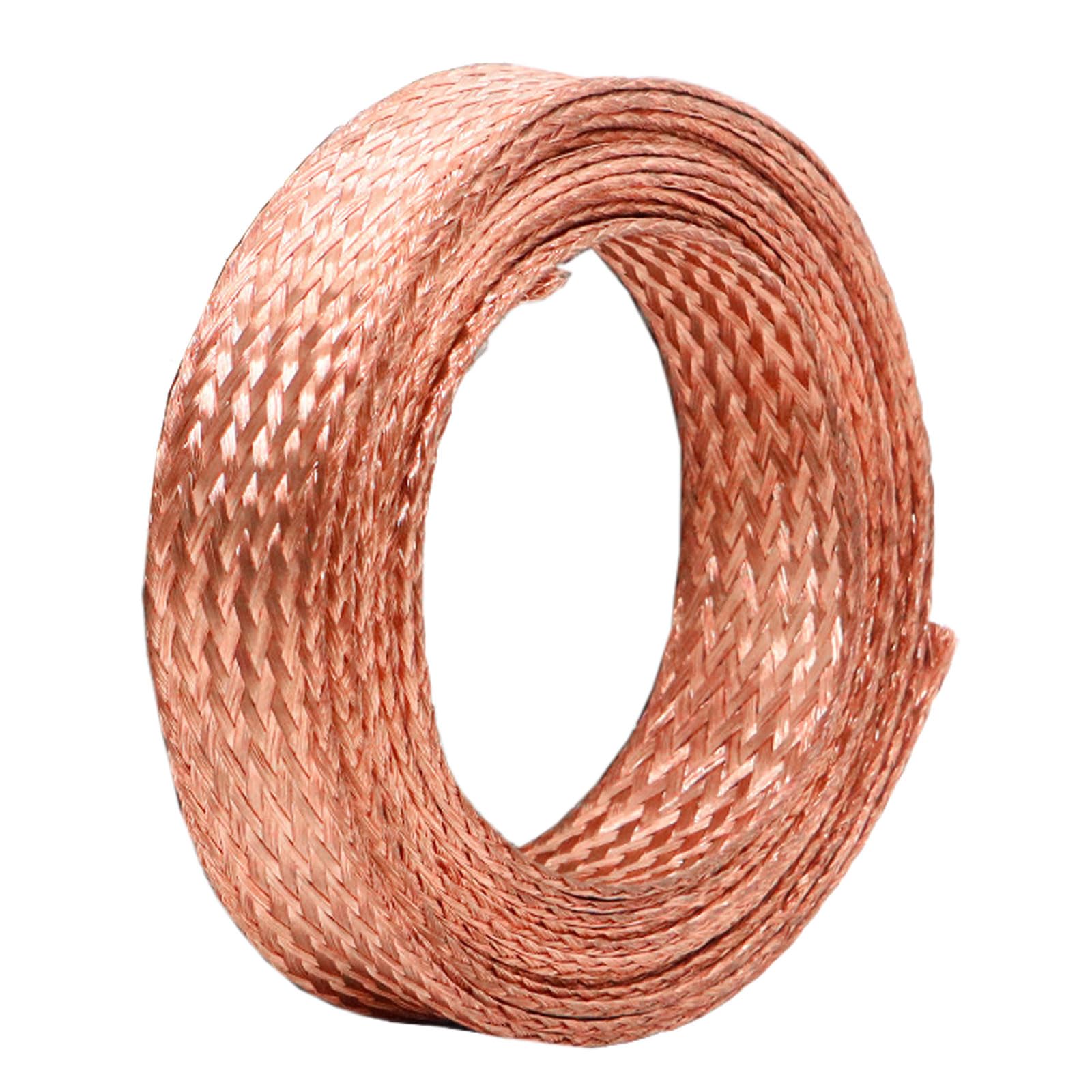 5-Foot 1/2" Braided Bare Copper Ground Strap - Flat Braid Grounding Wire Made In USA