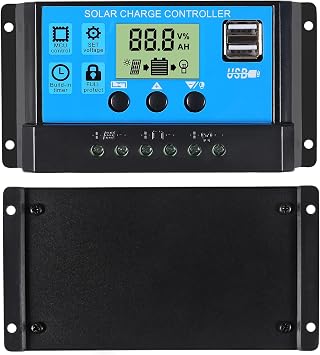 ACEIRMC 2pcs 30A Solar Charge Controller 12V/ 24V Solar Panel Charge Controller Intelligent Regulator with 5V Dual USB Port Display Adjustable Parameter LCD Display and Timer Setting ON/Off Hours