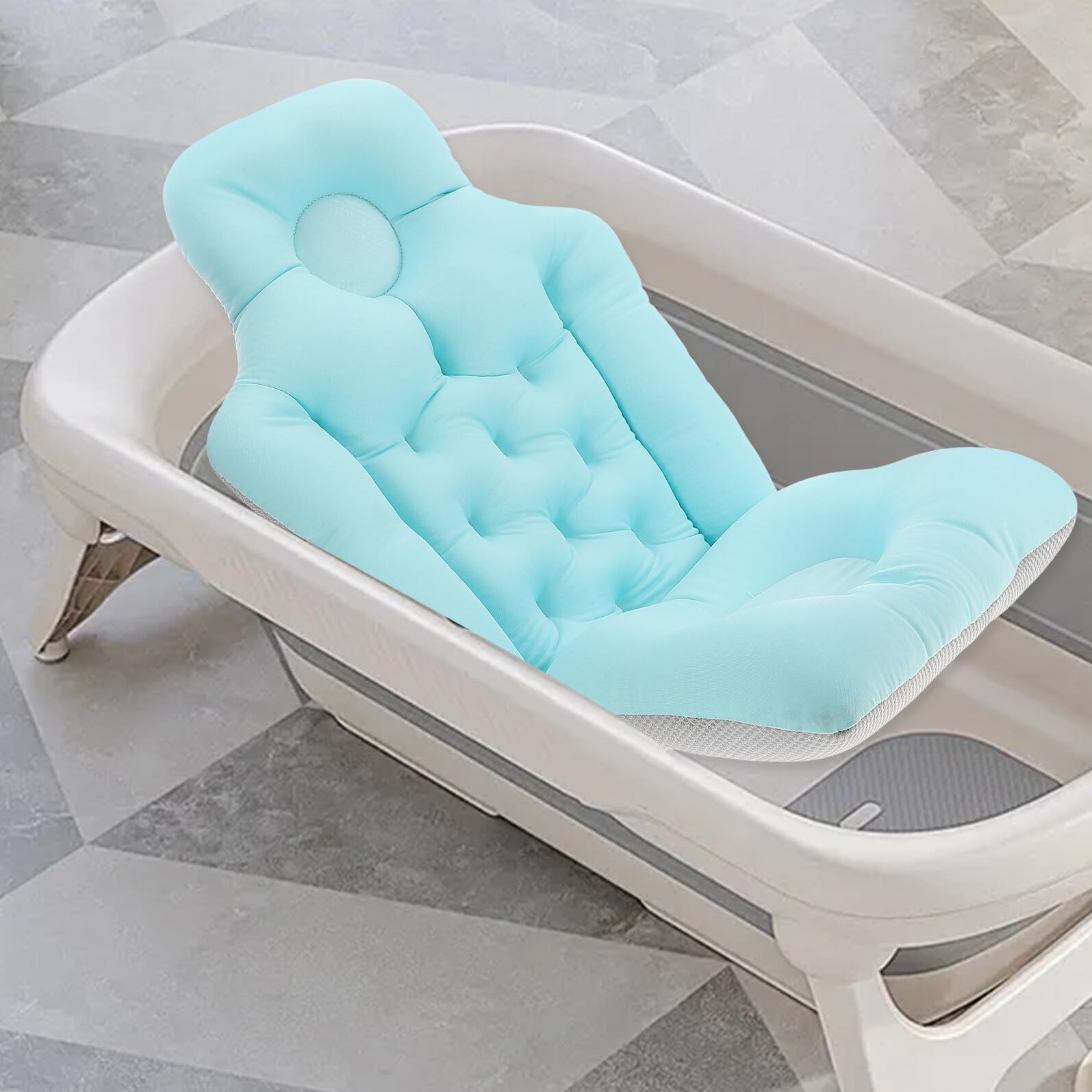 LIFKOME Cuscino Vasca Bagno Antiscivolo Blu Seduta Doccia Staccabile per Anziani e Donne in Gravidanza Materassino Morbido e Portatile per Bagno Sicuro e Confortevole