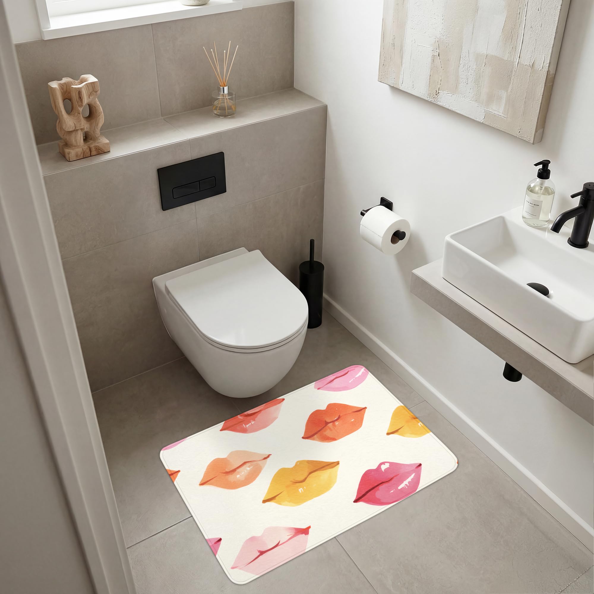 Alfombra De Baño Rectangular 90x60 cm Bathroom Bath Mat Lavable Tapete Antideslizante Alfombras Ducha Decoracion Alfombrilla Labios - Coloridos - Brillantes