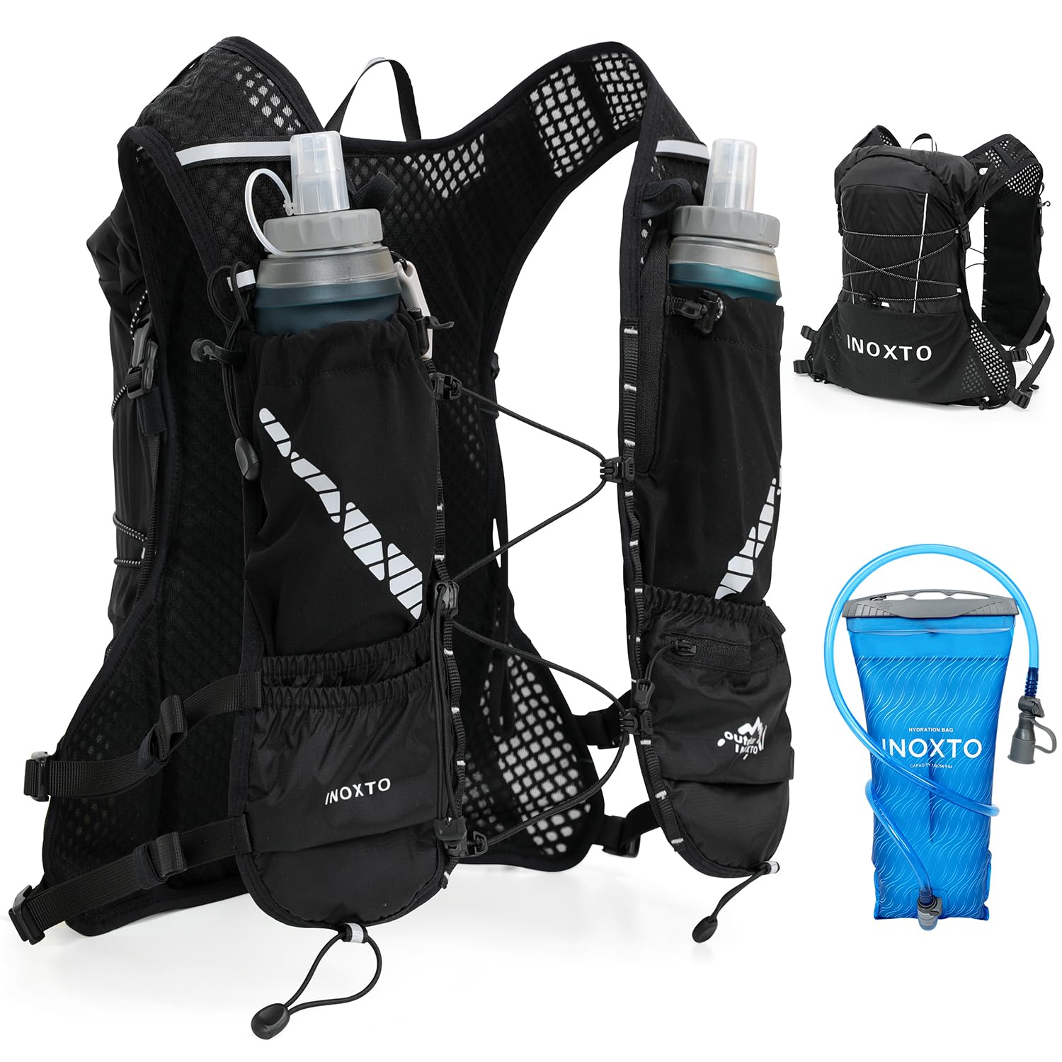 IX INOXTO Running Hydration Vest Backpack, Lightweight Water Backpack with 1.6L Water Bladder Daypack for Women Men,Adjustable Running Vest Pack for Trail Running Hiking Cycling Race Marathon (Black)
