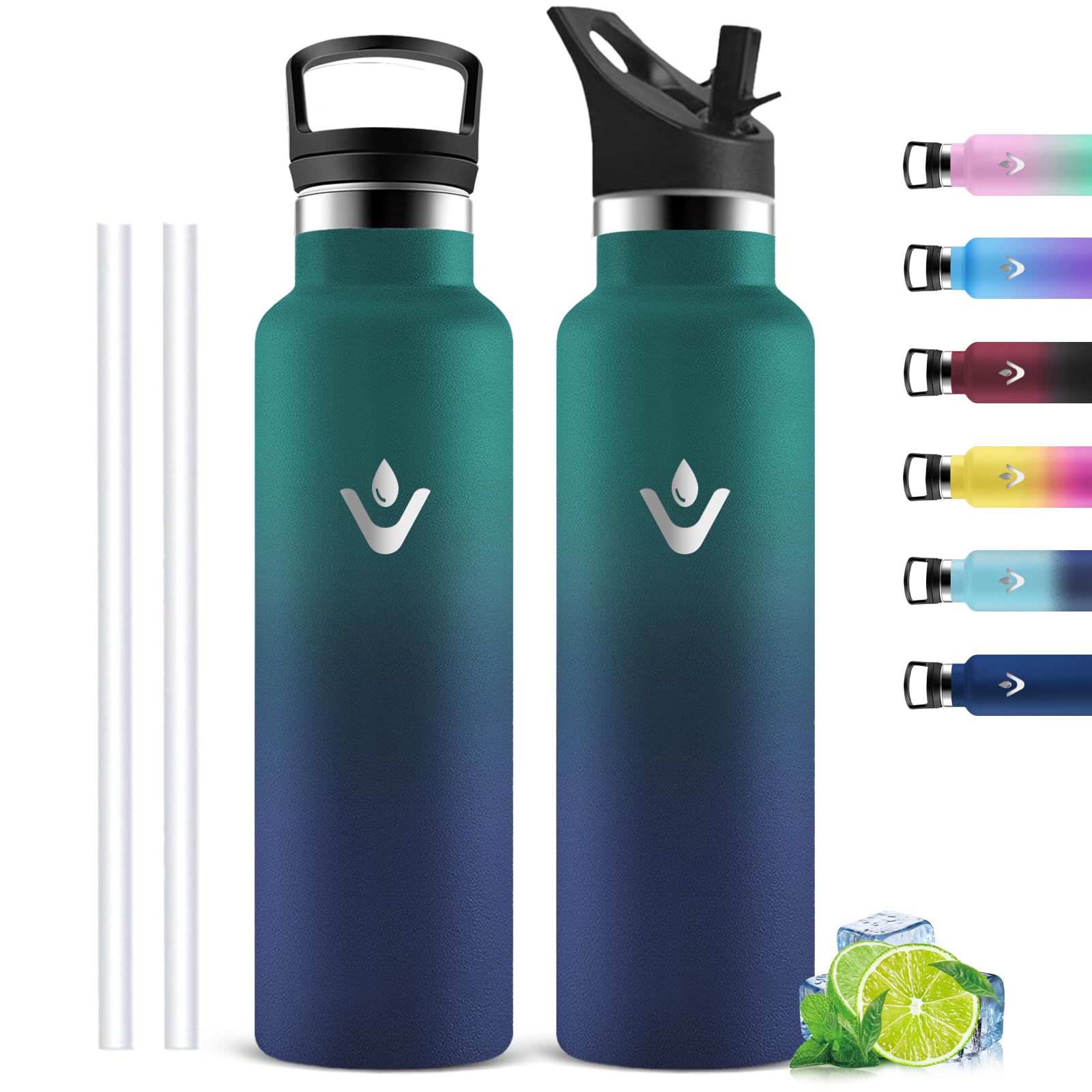 Stainless Steel Water Bottle, Leak-Proof Thermos Flask, 1 Litre, Sports Water Bottle with Straw, with 2 Lids, Insulated Water Bottle, BPA-Free Thermos Flask for Jogging, Tra