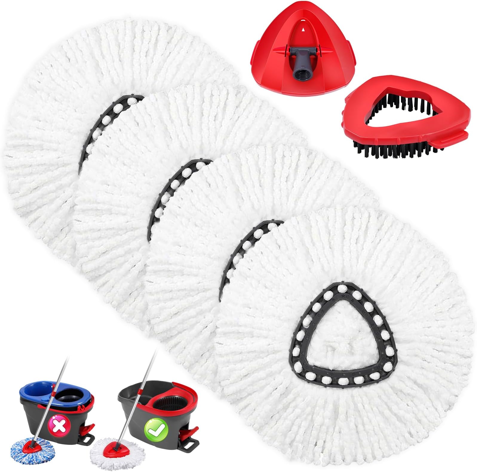 Mop Replacement Heads 4 Pcs & 1Scrub Brush & 1 Base Combo for Ocedar Easywring 1-Tank System,Microfiber Spin Mop Replacement Head,Machine Washable for Bathroom,Kitchen,Tub and Tile