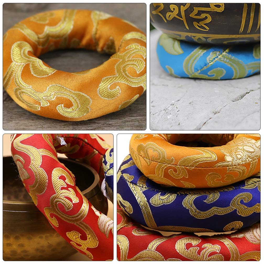 Klangschale Kissen, 3x Handgefertigte Pad für Klangschale aus Baumwolle mit traditionellen Mustern (8+10+12 cm) für Meditation & Yoga - Farben zufällig