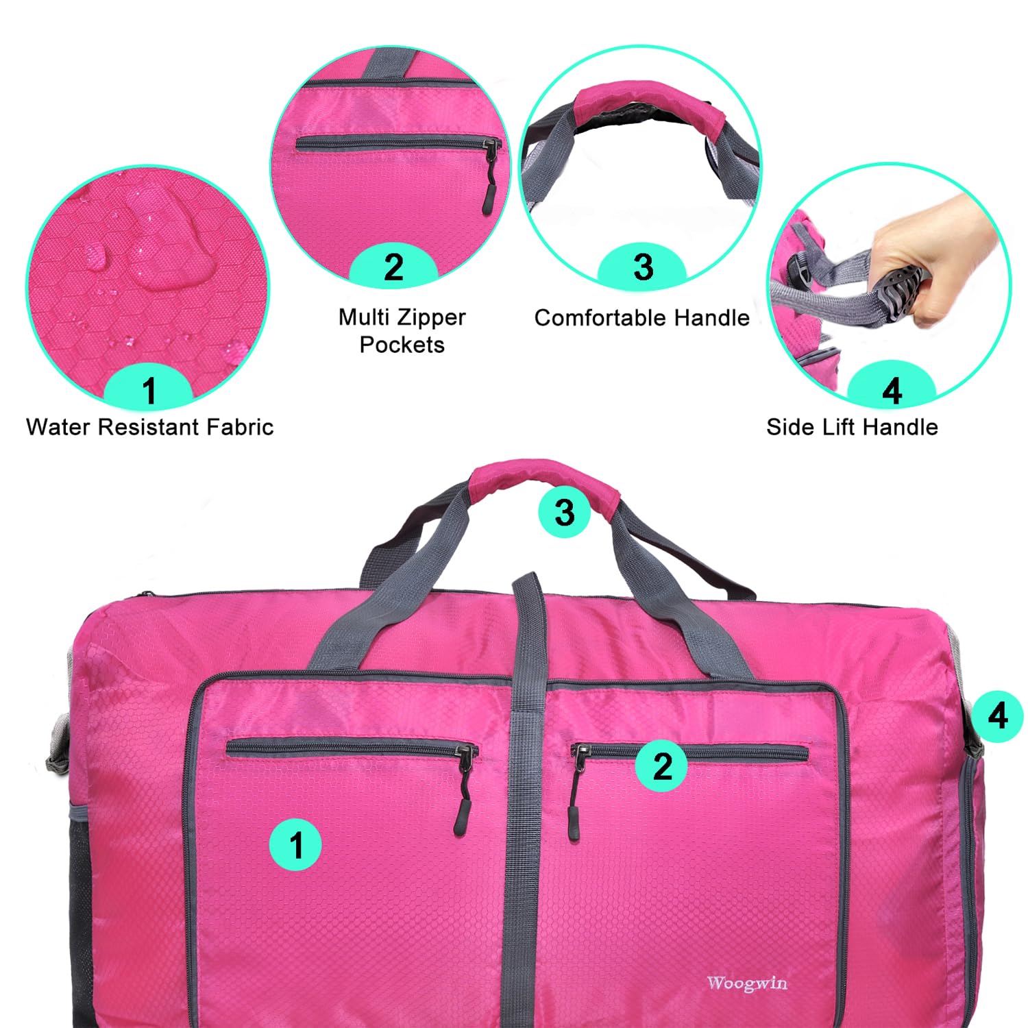 ehsbuy Faltbare Reisetasche für Damen und Herren, 60 l, wasserdicht, für Übernachtung, Wochenende, für Fitnessstudio, Gepäck, 100 l, Rosa, 100L, Casual