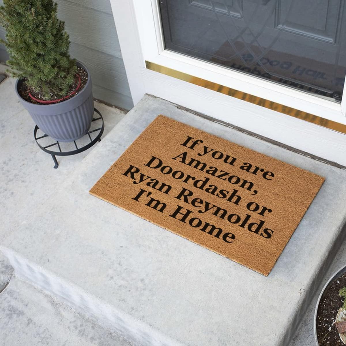 Funny If You are Amazon Doordash or Ryan Reynolds Front Porch Decor Doormat for The Entrance Way Personalized Rugs PVC Backing Non Slip Outdoor Coconut Coir Doormat 23.6 x 15.7 inch