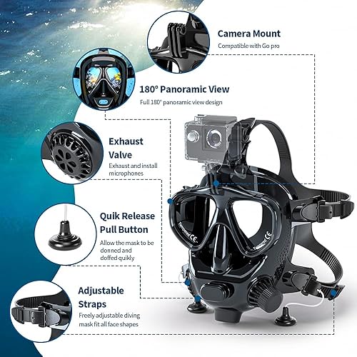 Miniatura 2 de Full Face Scuba Mask with Camera Mount, 180 View Panoramic Full Face Diving Mask, Anti-Fog & Anti-Leak Scuba&Snorkel Mask for Scuba Diving,