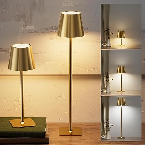 Miniatura 16 de JACKYLED Lámparas de mesa inalámbricas recargables, 3 alturas ajustables, funciona con batería de 5000 mAh, 3 colores de atenuación suave, lámpara