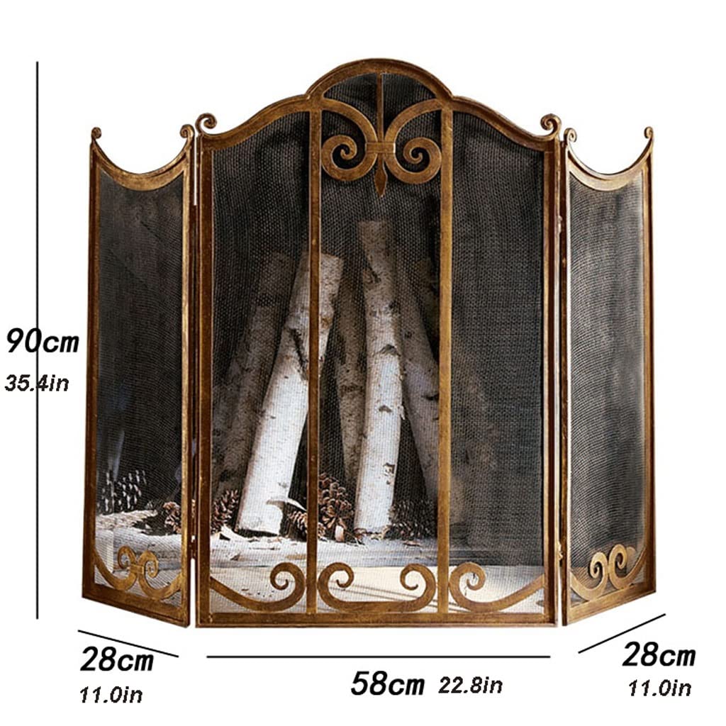 Salvachispas Chimenea Chimenea Screen Metal Old Partition Cerca de la Participación Sala de Estar Hogar Chimenea Decoración Decoración Guardrail Spark Protective Cubierta Tri-Fold Belt Net
