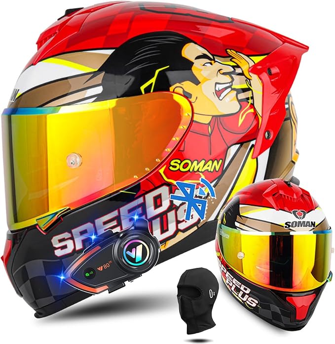Bluetooth Motorcycle Helmet DOT Approved Full Face Integrated Helmet, Racing