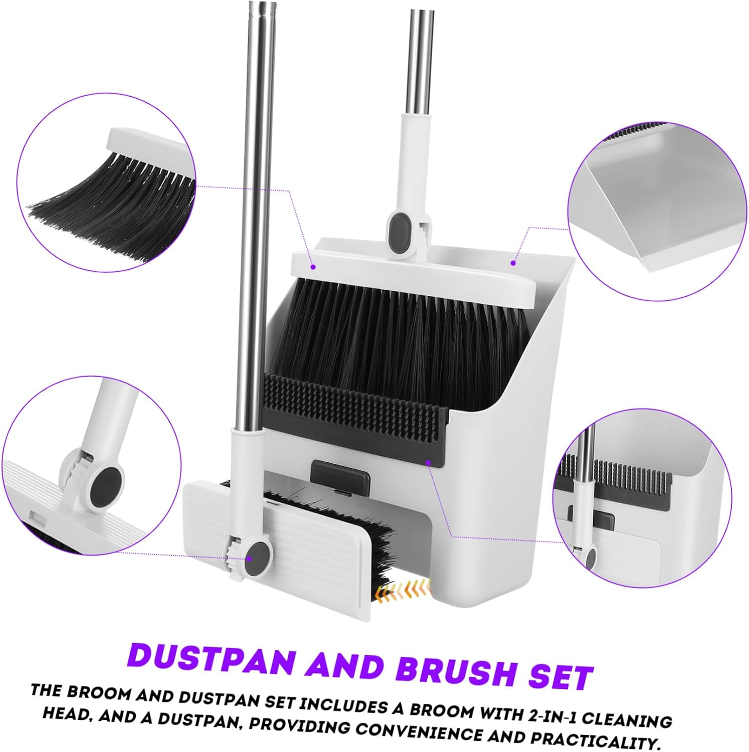 Foldable Broom Set with Dustpan and Handle Plastic Floor Cleaning Combo for Home and Outdoor Use Includes Rods and Curved Handle Versatile Indoor Sweeping