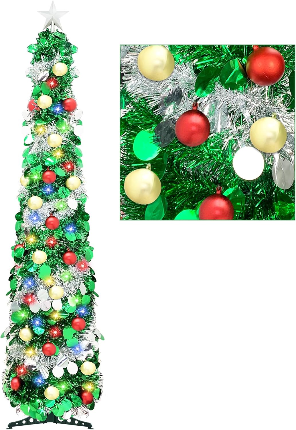 5 Ft Artificial Christmas Tree PopUp Collapsible Pencil Christmas Trees with 100