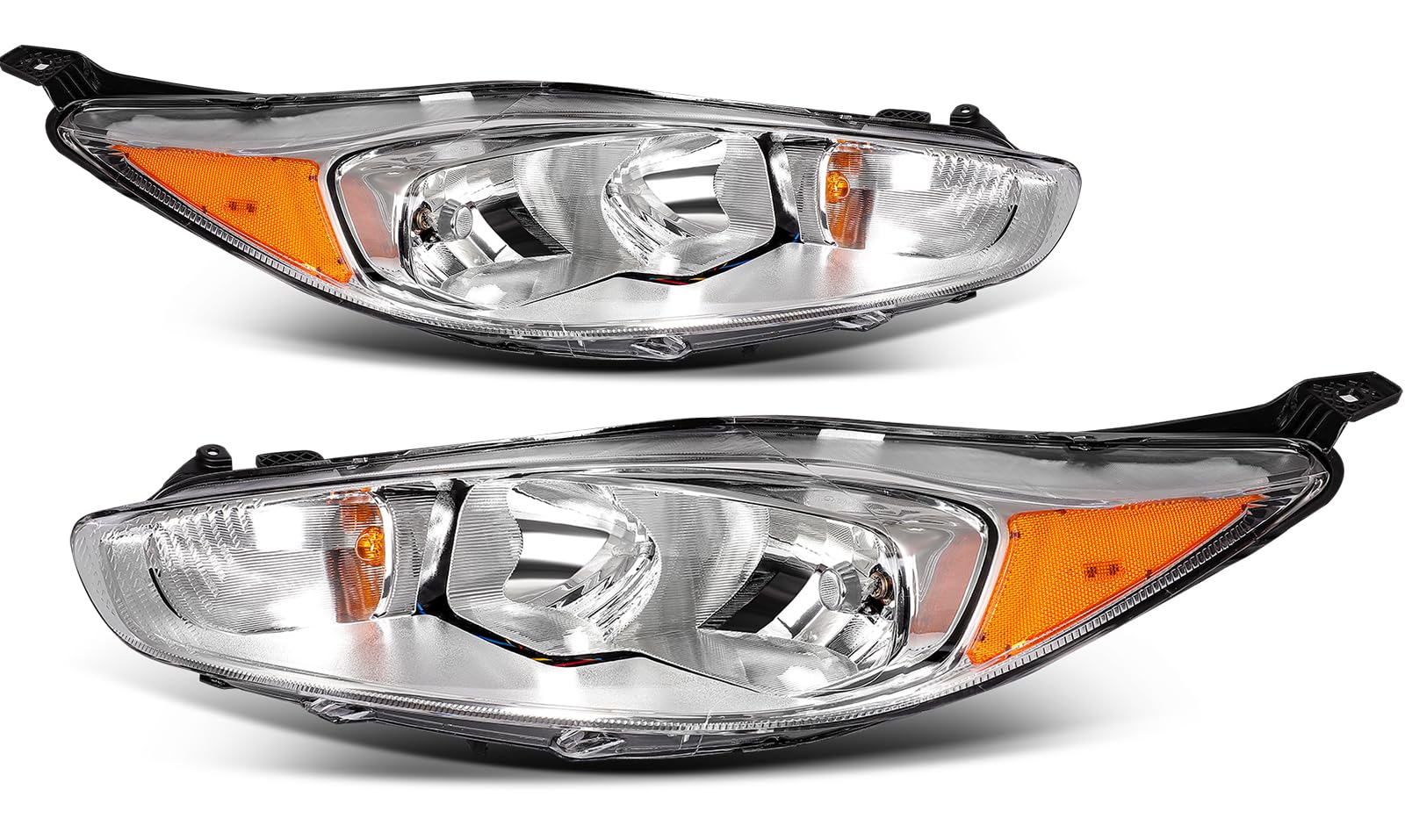SCITOO Headlights for 2014 2015 2016 2017 2018 2019 for Ford Fiesta S ST SE Pair Headlight Assembly Chrome Housing Amber Reflector FO2502325 Bulbs Not Include