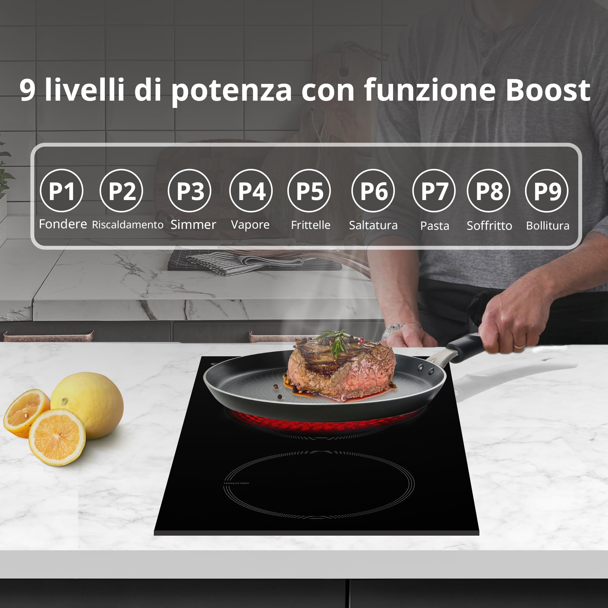 COMFEE' Piano Cottura a Induzione a Incasso con 2 Zone di Cottura Piani Cottura in Ceramica, Cablaggio, Touch Control, Spegnimento Automatico, Chiusura a Prova di Bambino
