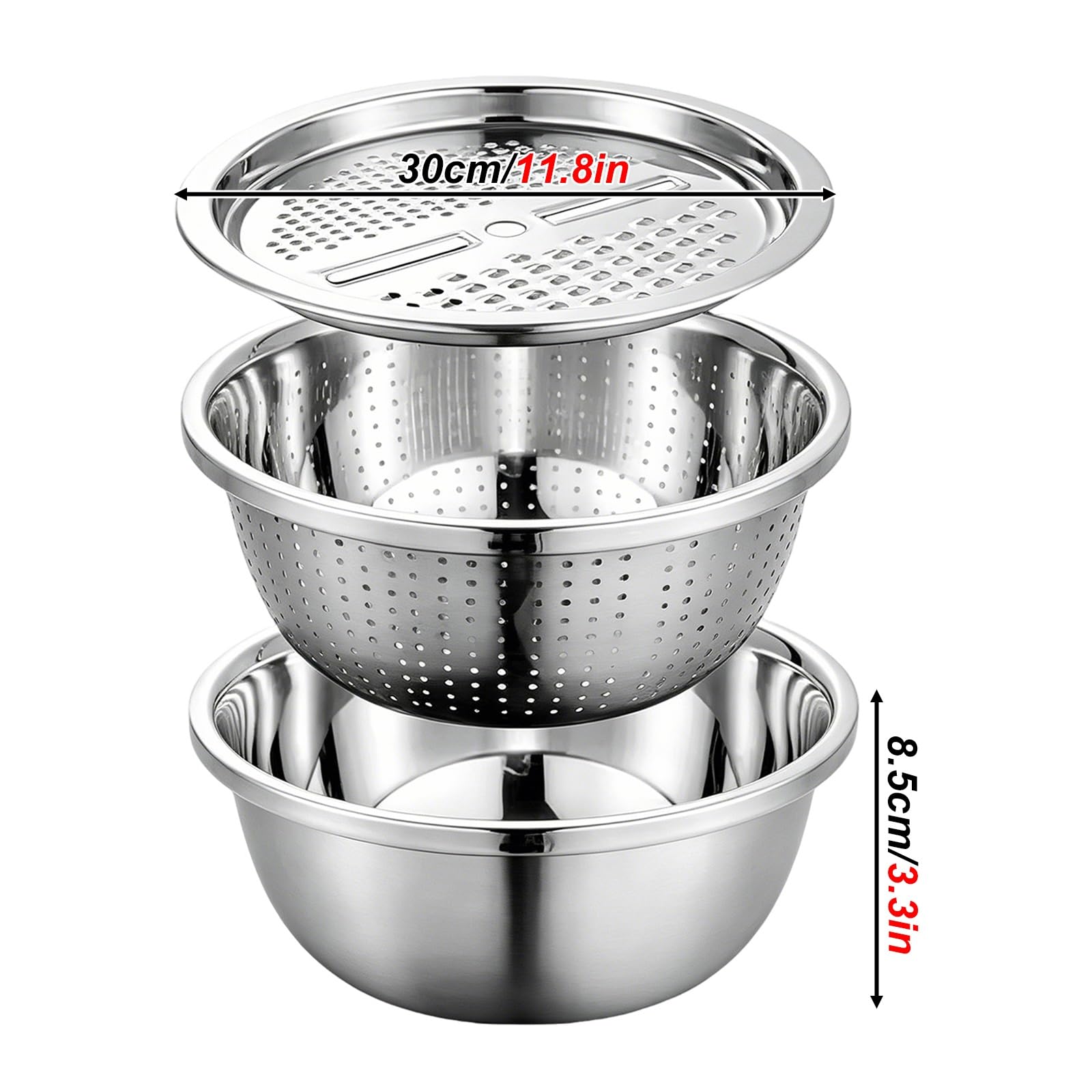 Mandolina Cocina, Picadora Manual de Acero Inoxidable 3 en 1, Colador para Lavar Arroz, Juego de Ralladores Cocina con Cesta Drenaje, para Queso, Zanahorias y Patatas