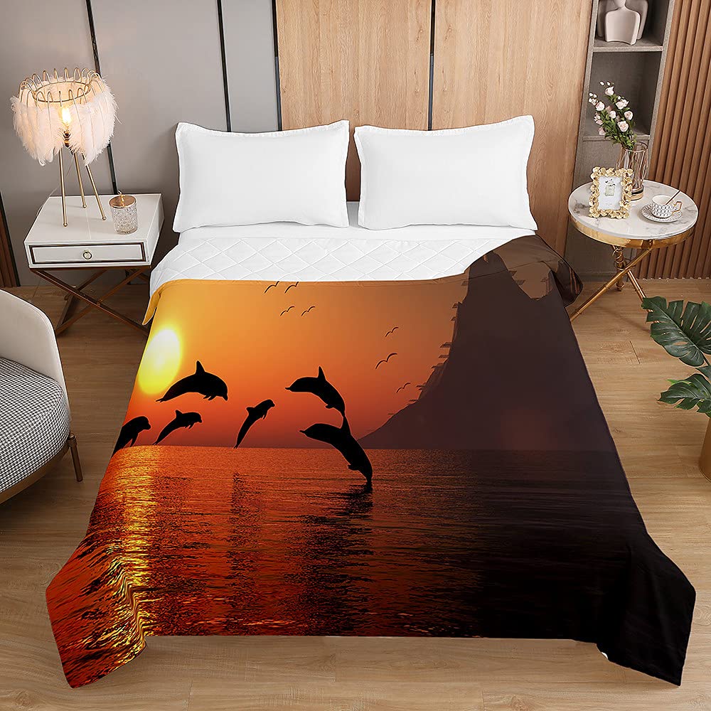 Chickwin Couvre-Lits Matelassés, 3D Dauphin Imprimé Dessus De