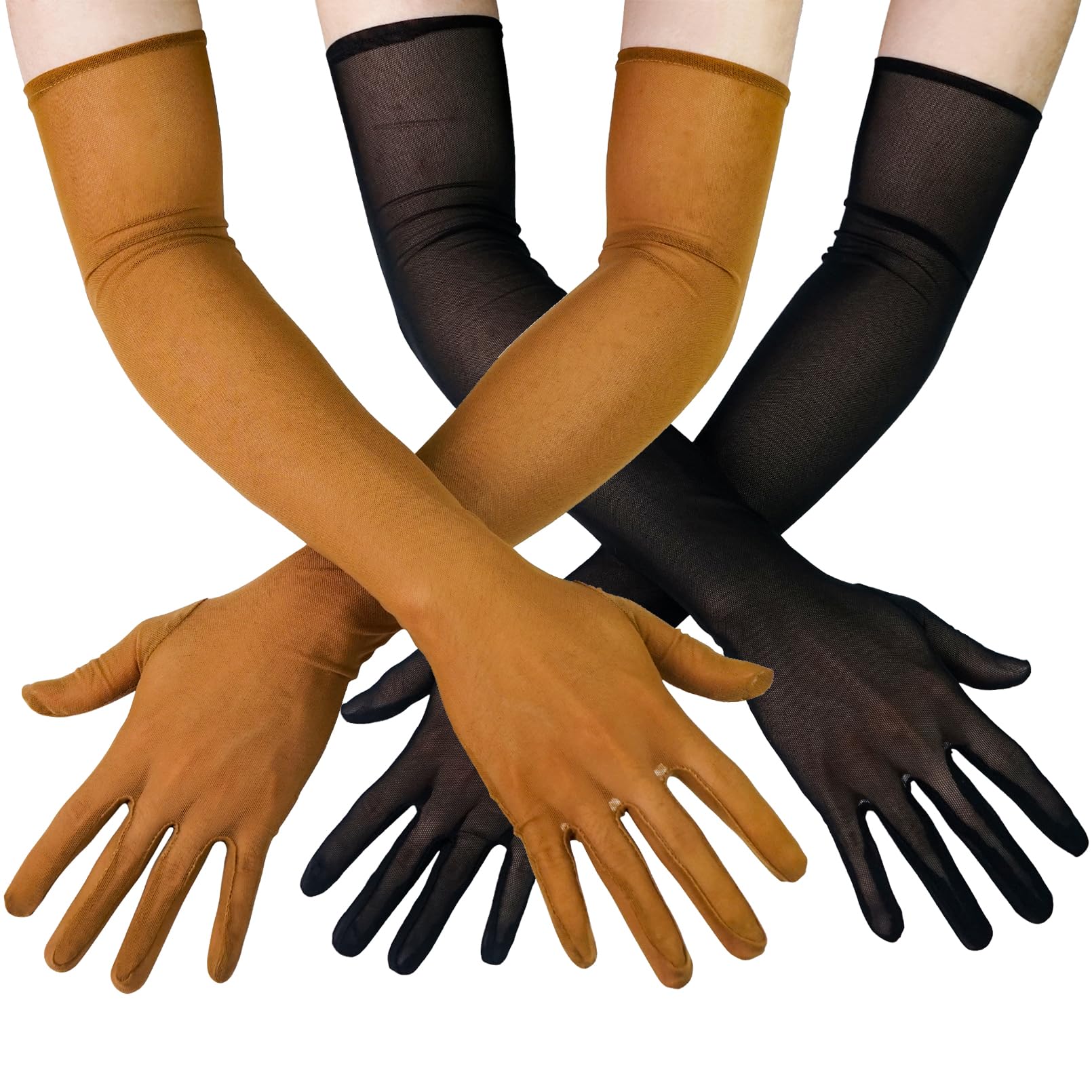 Luwint Guantes largos de malla fina, guantes largos de tul sobre el codo de 21 pulgadas, para ópera, Halloween, graduación, elásticos