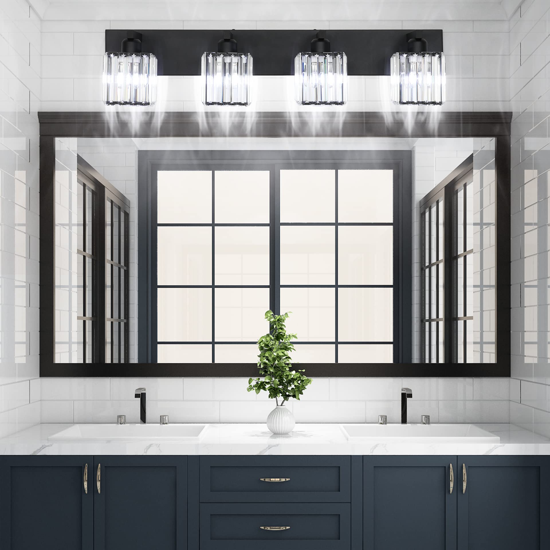 Aipsun Black Light Fixtures Bathroom Vanity Light Crystal Modern Vanity Light for Bathroom 4 Light 