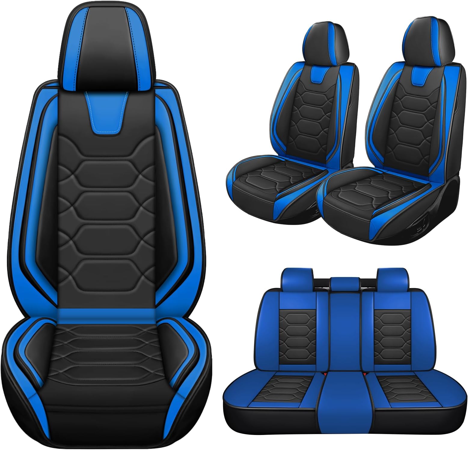 Car Seat Covers Fit for Ford Mustang 2000-2025,5 Seats Comfort Non-Slip Seat Covers Airbag Compatible,Waterproof Leather Seat Covers(Standard 5 Seats, Black Blue)