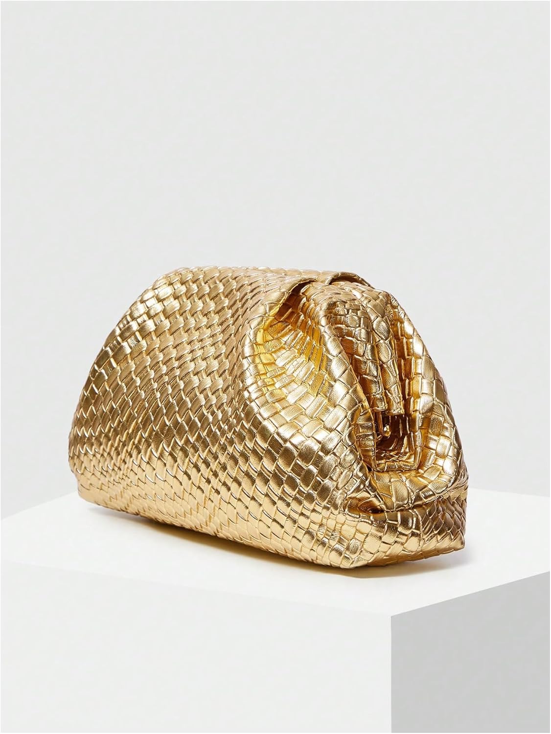 QWINEE Women's Woven Evening Bag Dumpling Clutch Purse No Strap Handbags Elegant Faux PU Leather Clutch Bag | Woven, No Strap, Elegant, Faux PU Leather - Image 5