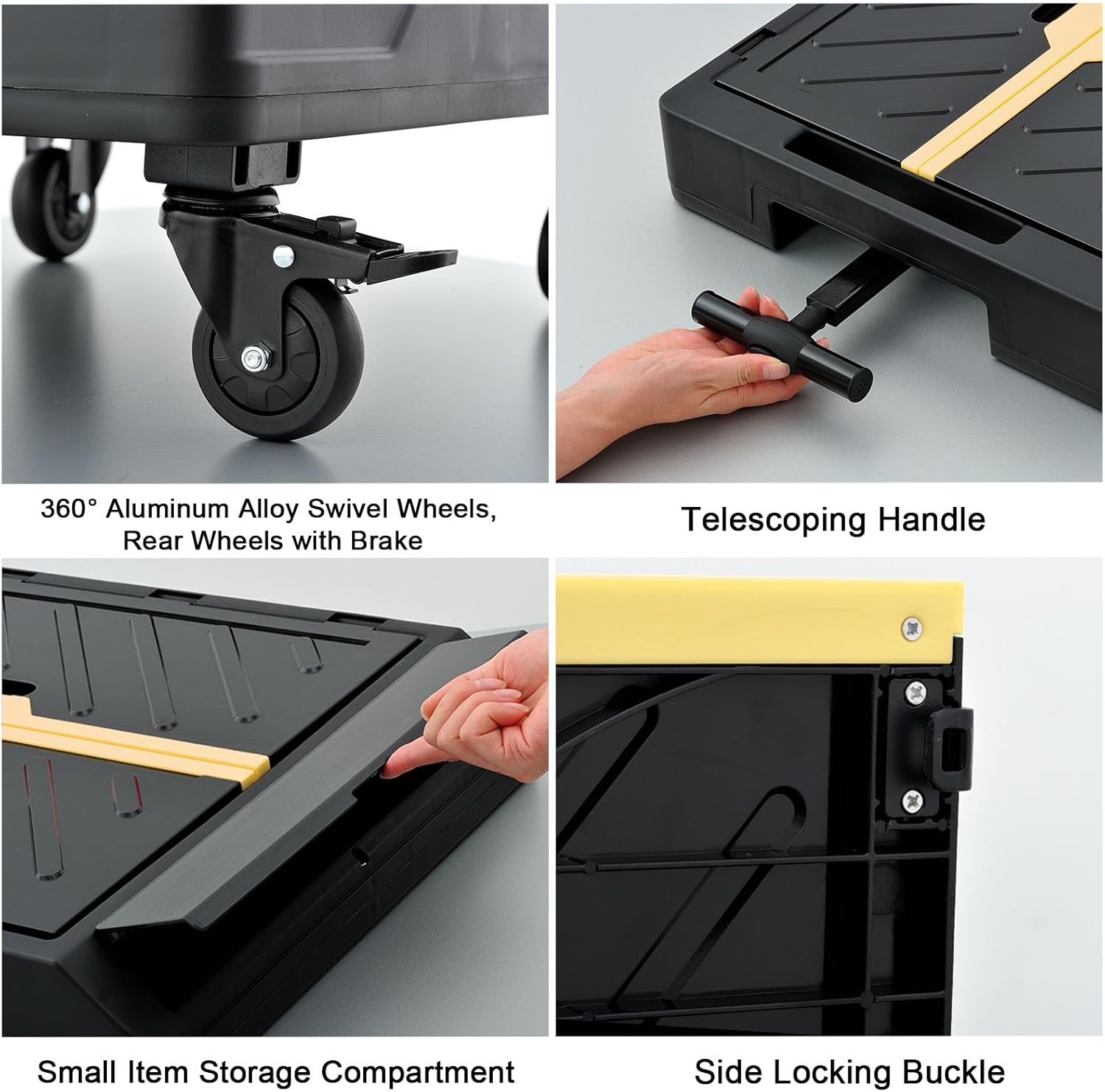 2-in-1 Foldable Hand Truck 132 Ibs Capacity, Portable Folding Cart with Telescoping Handle, Moving Dolly Cart with 4 Silent Wheels for Moving on Supermarket, Outdoors, Warehouse and Apartment