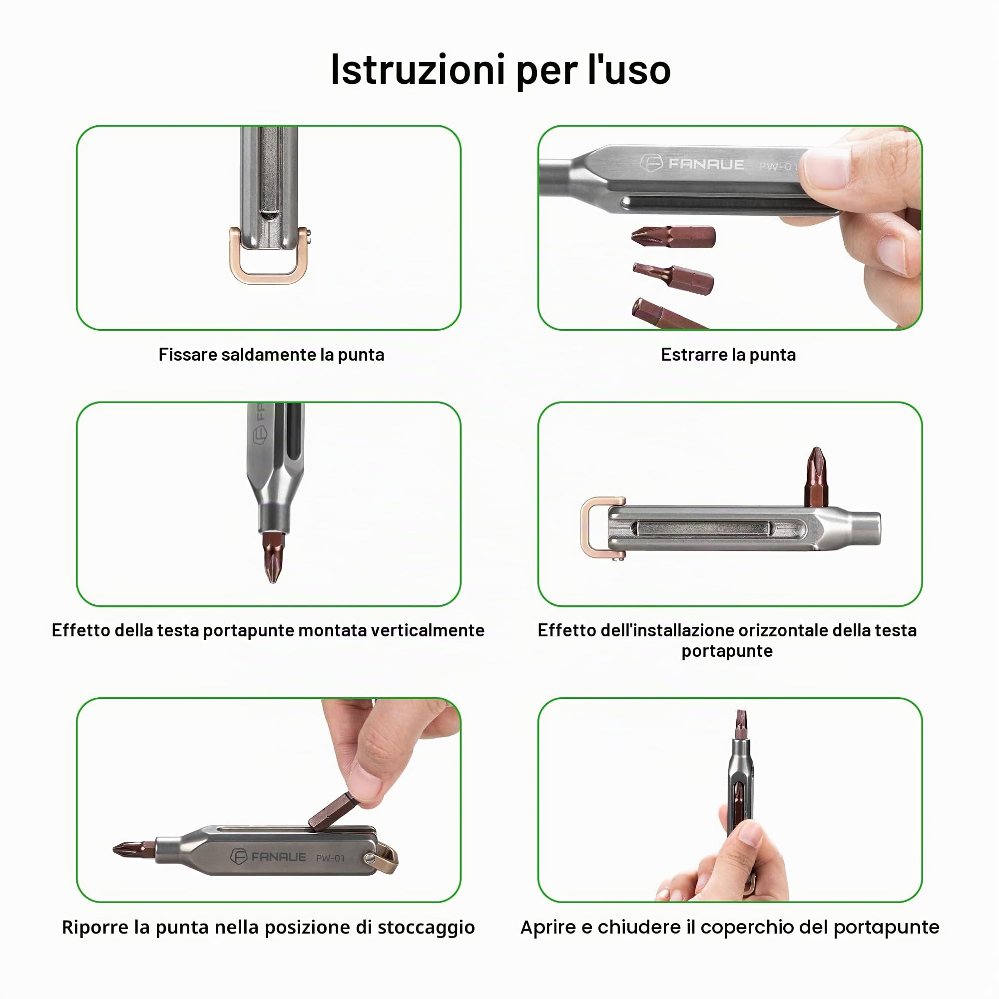 FANAUE Cacciavite tascabile piccolo EDC in titanio, kit di strumenti di riparazione magnetica di grado professionale, 10 in 1, mini cacciavite di precisione, set di attrezzi magnetici per riparazione