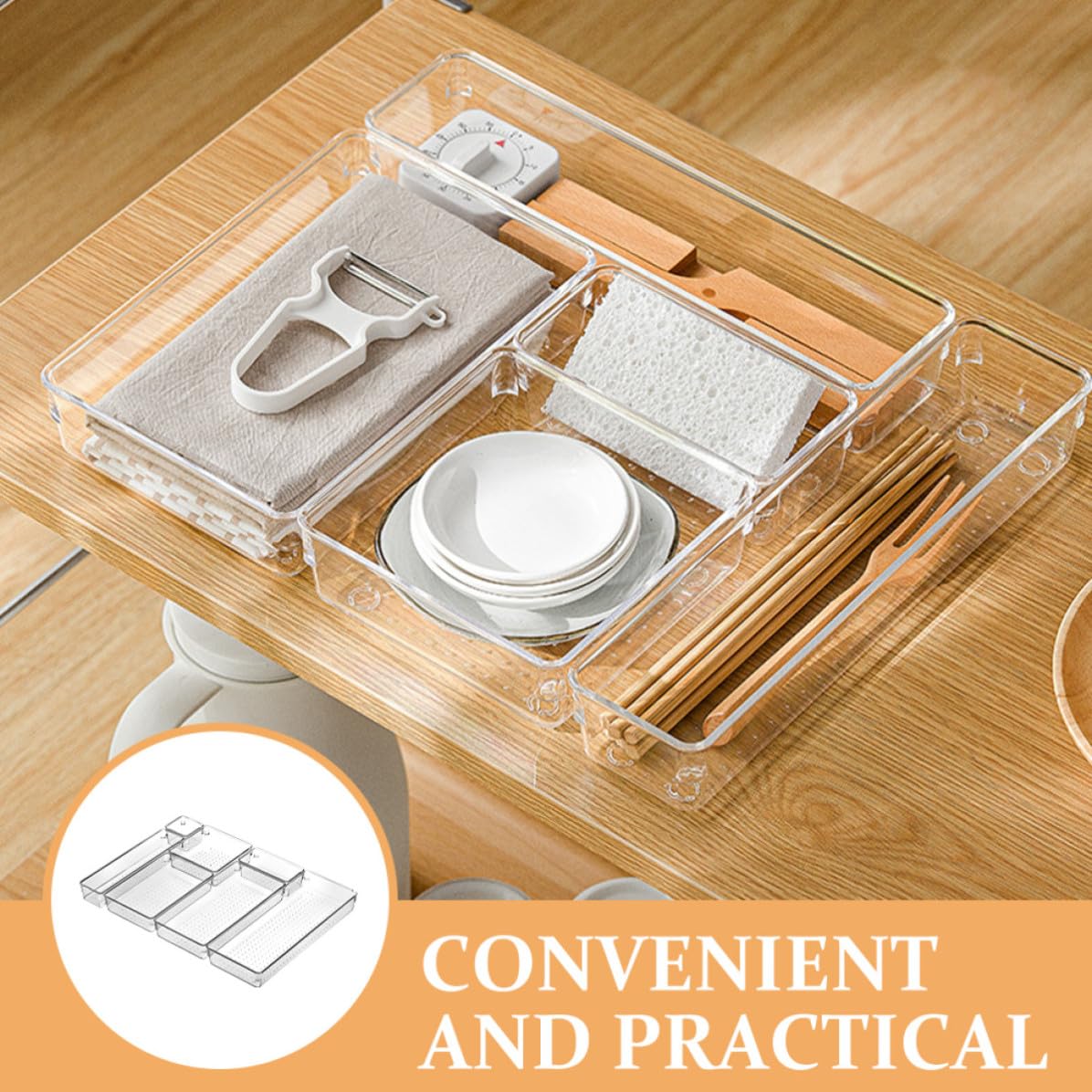 UKCOCO Set Organizer Trasparente in Pet per Cassetti Dimensioni, Contenitori Versatili per Gioielli e Cancelleria, Facile da Pulire per Casa e Dormitorio