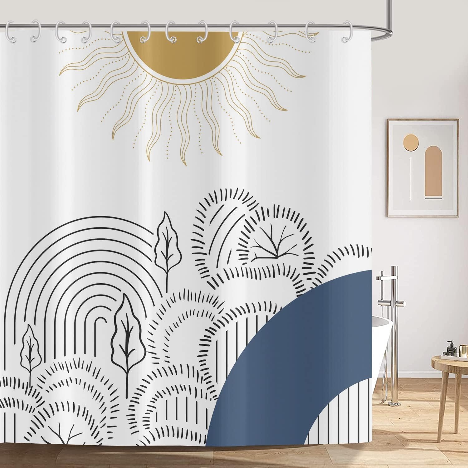 ASDCXZ Shower Curtain 240x180 cm Boho Style, Modern Abstract Art Sun Leaves Lines White Bath Washable Shower Curtains Polyester Textile Waterproof Shower Curtain for Bathtub with 12 Hooks โ image 1