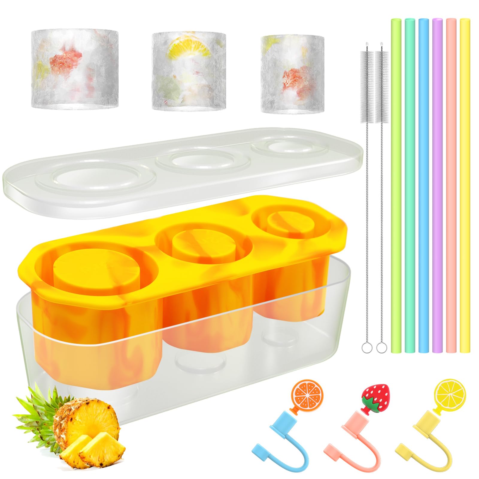 Ice Cube Tray for Stanley Cup 40 Oz, BPA Free Silicone Ice Mold for Tumbler, Hollow Cylinder Ice Cube Mold with Lid and Bin for Freezer, Ice Maker for Stanley Cup Compatible with 20Oz & 30 Oz