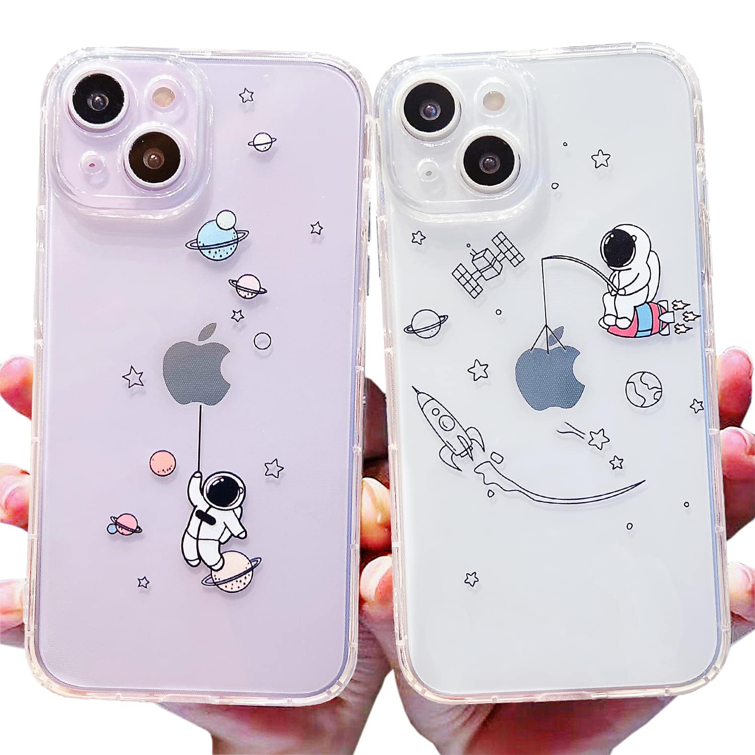 AMART 2Pack for iPhone 14 Case Cute,Clear Case with Astronaut Design Cartoon Planet Star Space Pattern Cover Soft Thin TPU Cool Kids Girls Women Man Shockproof Case for iPhone 14(6.1'' 2022) ONLY