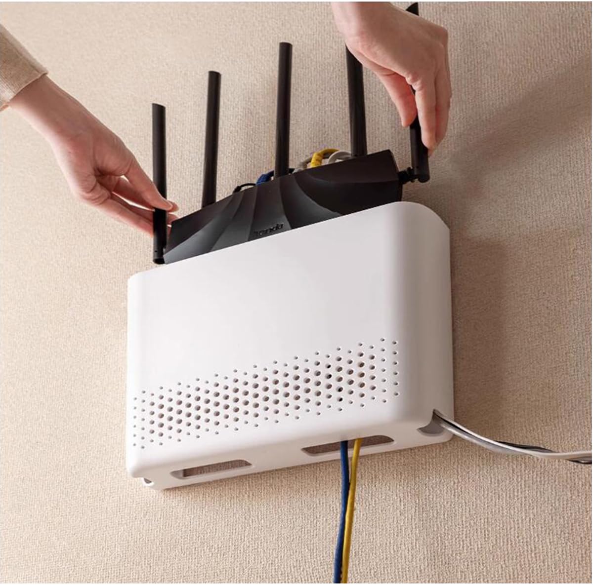 Caja Router Pared, Router Rack, Caja de Almacenamiento para Enrutador WiFi para Disimula el Router y Los Cables, para Sala de Estar de TV de Decoración del Hogar Blanco(Size:30x6x22cm)
