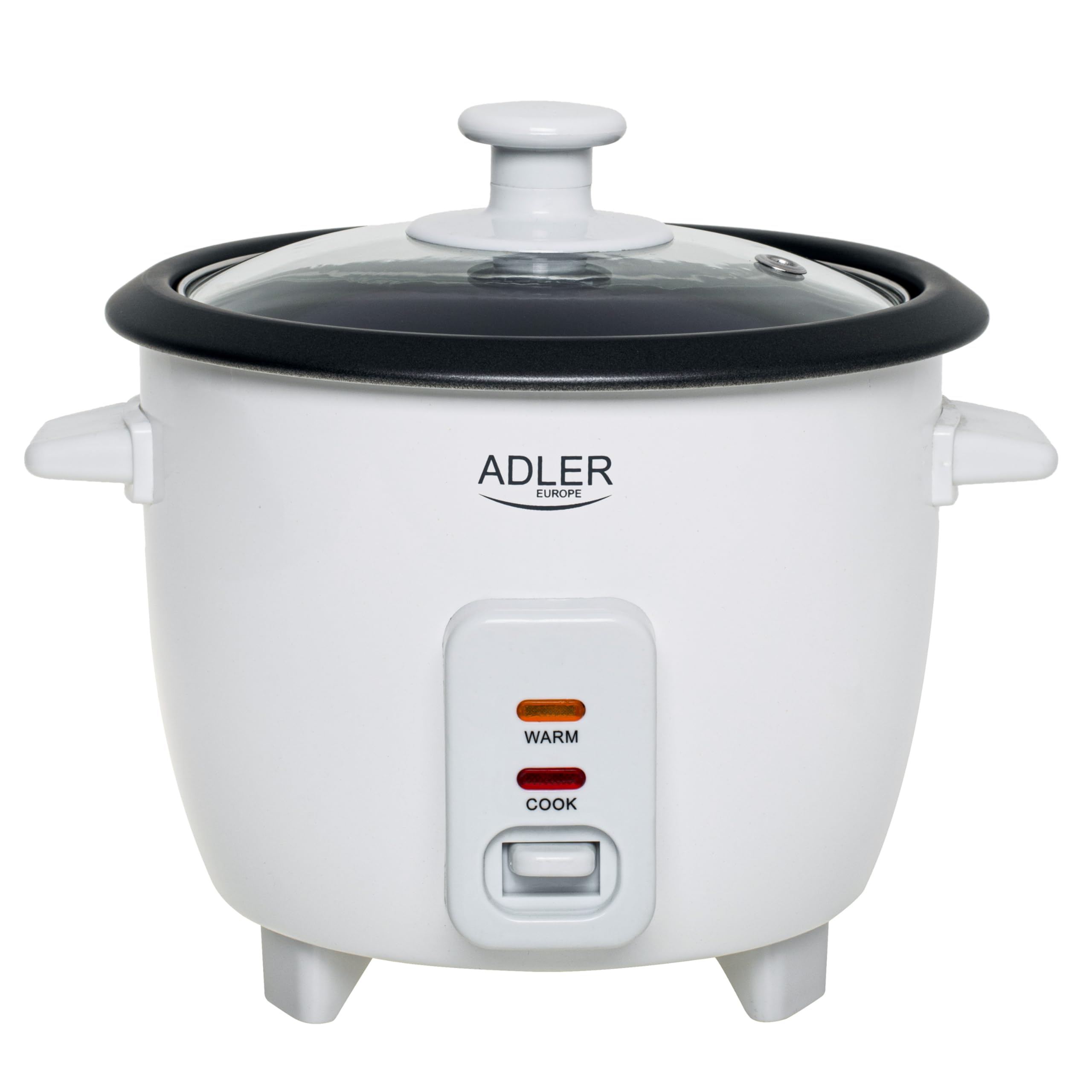 ADLER EUROPE Cuociriso 0,6 litri, funzione di mantenimento al caldo, pentola da giardino antiaderente, cucchiaio da riso e misurino, coperchio in vetro
