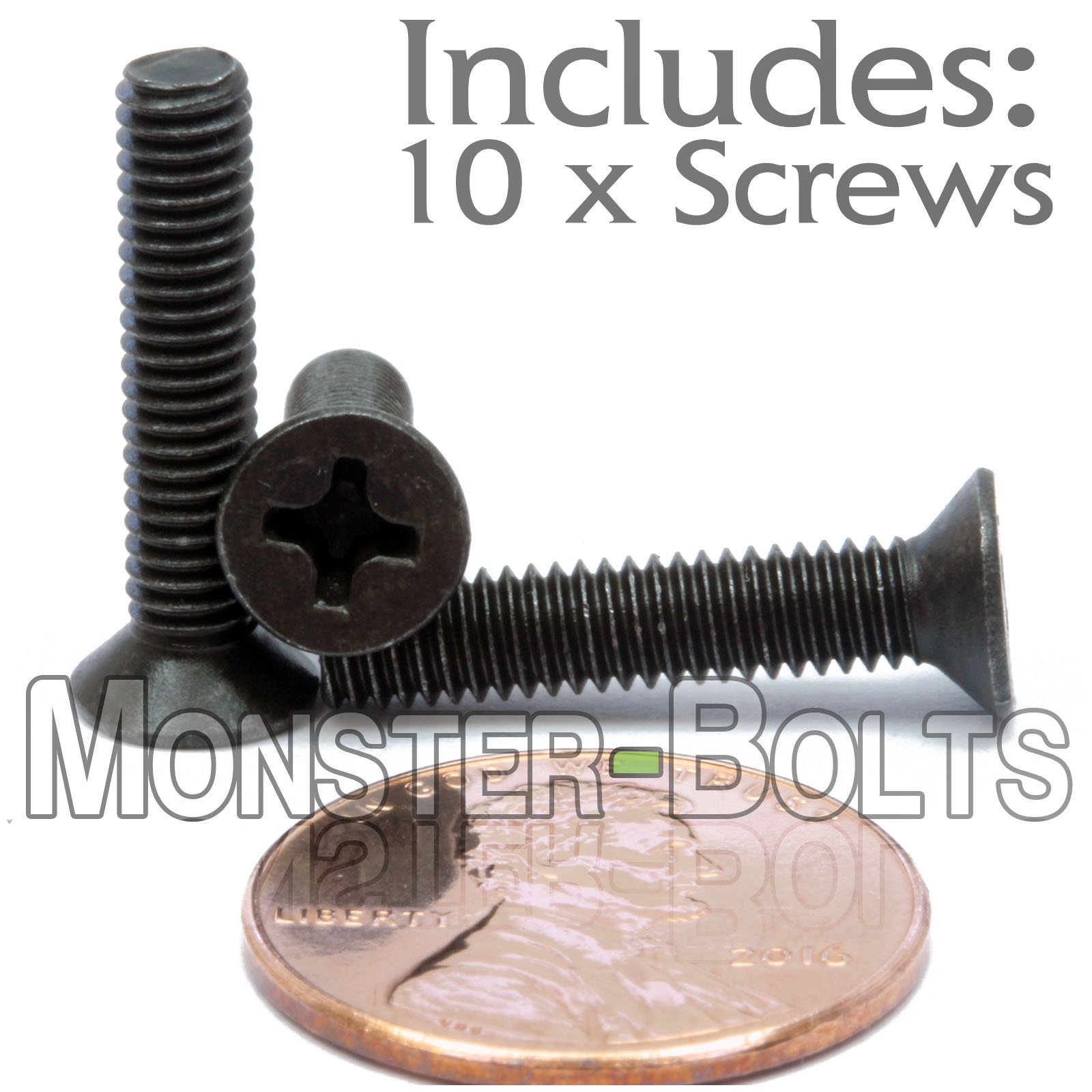 MonsterBolts - M4 x 20mm Phillips Flat Head, DIN 965, Alloy Steel, Black Oxide, 10 Pack