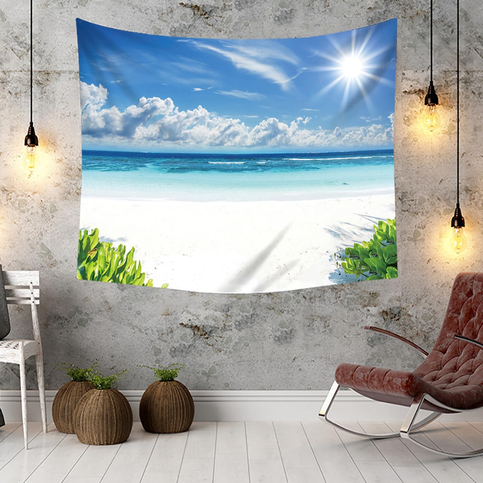 RDSGYZ Dywan ścienny, naturalny, duży, 300 x 256 cm, zasłona ścienna z motywem błękitnego nieba, białych chmur i morza, dekoracja ścienna, pokój dziecięcy, sypialnia, salon