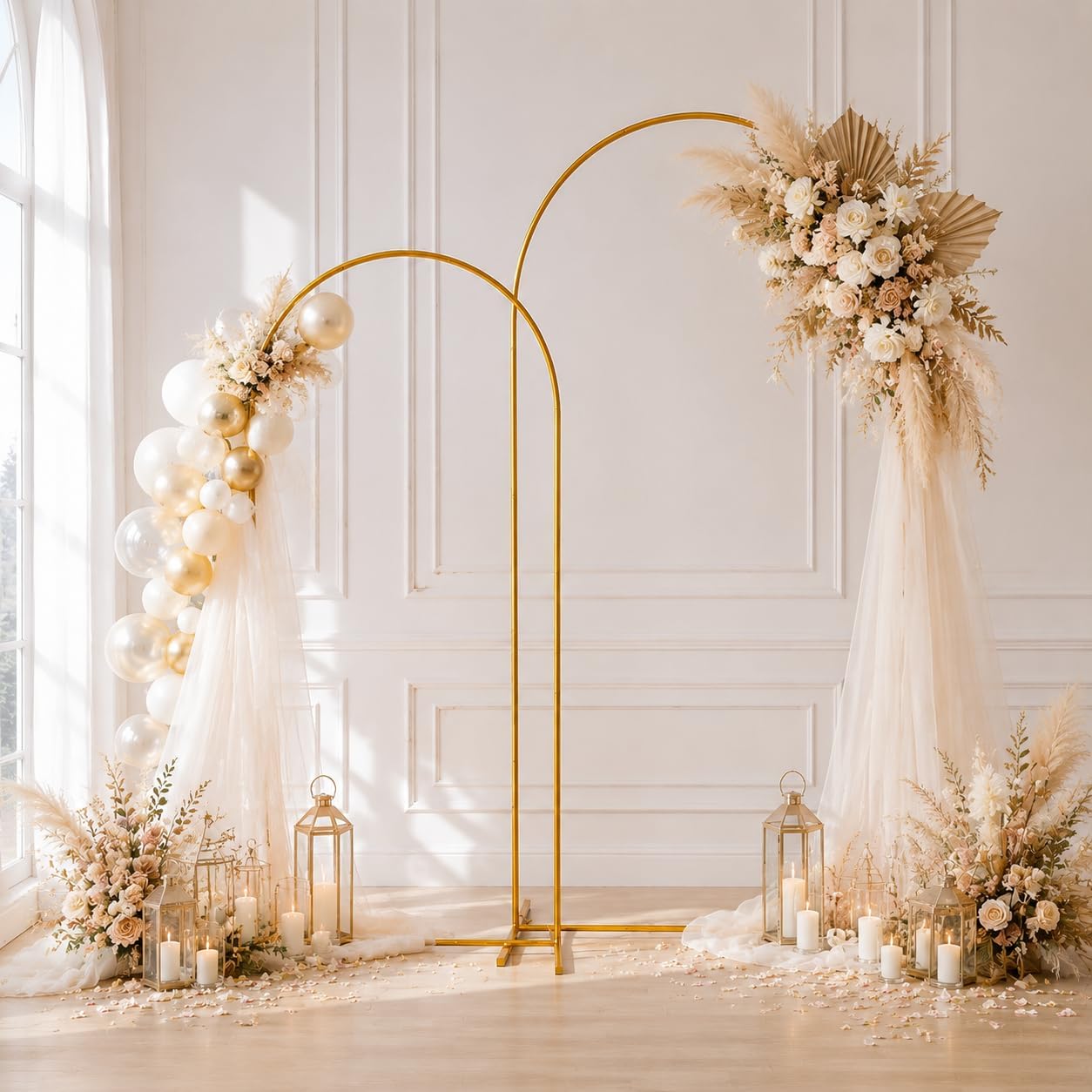 2 pack arch backdrop stand (7.2ft/6ft), balloon arch stand, metal background arch stand, backdrop arch frame, wedding arch for backdrop gold
