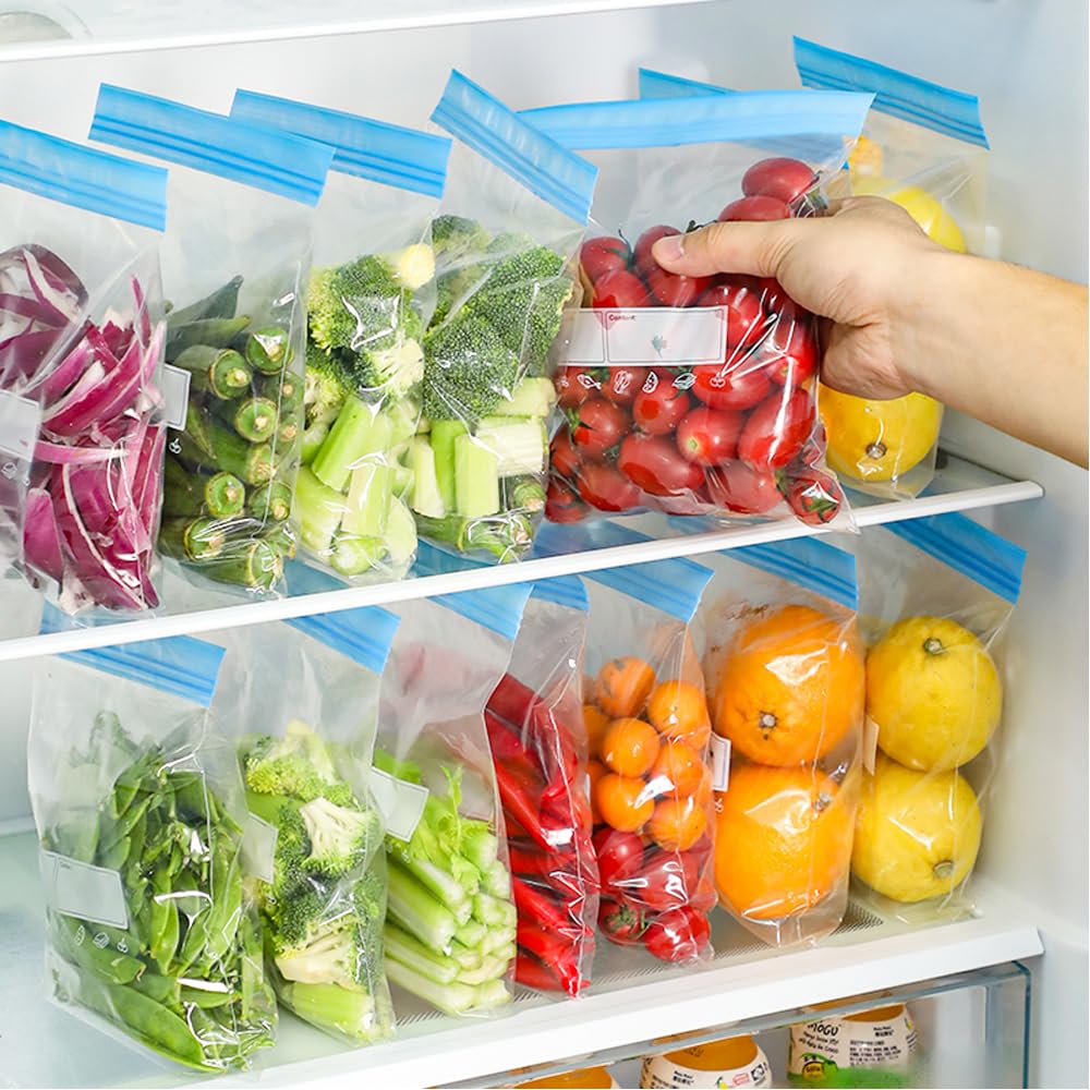 70 Pack Gefrierbeutel zur Aufbewahrung von Lebensmitteln,Wiederverwendbare doppelt versiegelte transparente Druckverschlussbeutel,BPA-freie Lebensmittel-und Sandwichbeutel -für Gemüse,Obst(3 Größen)